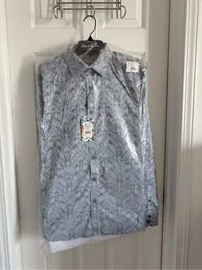NWT Robert Graham Highland Collared Shirt Classic Fit Slate Blue Large New